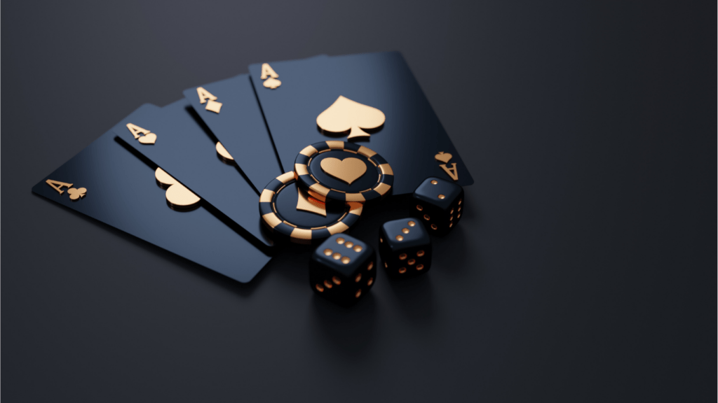 Playing cards , casino chips and dice