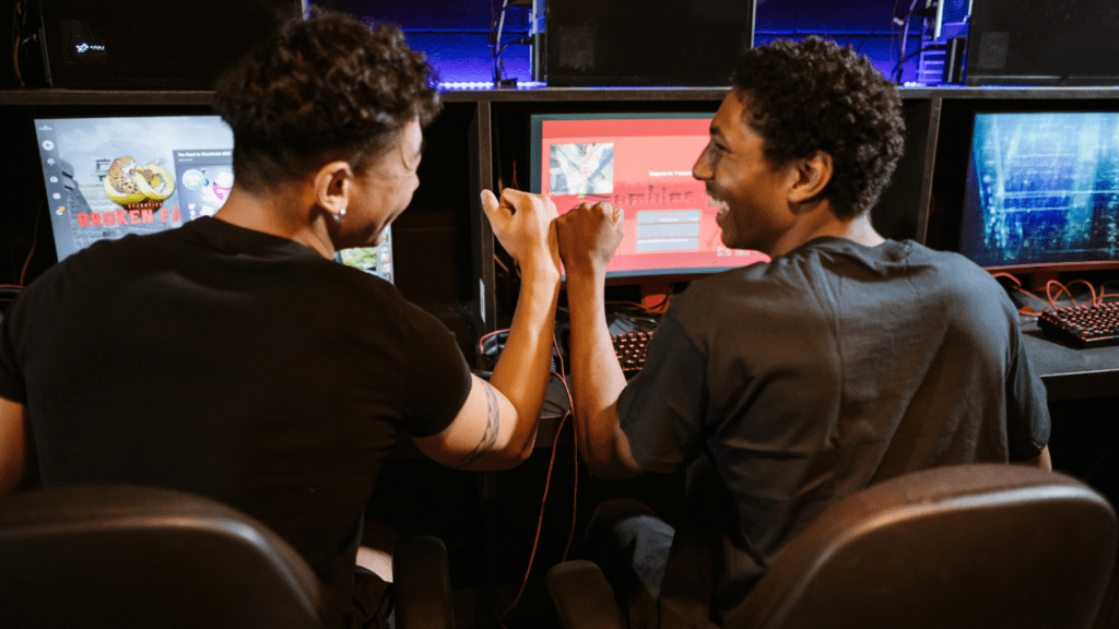 Two boys playing video game